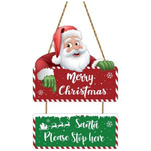 Decoração de Parede de Natal: Enfeite de Porta com Papai Noel Fofo e Placa de Feliz Natal - YUNKKIN