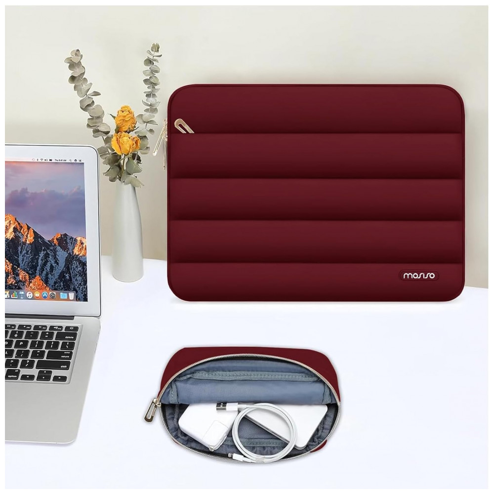 MOSISO Estojo Puffy para Laptop 13-13.3" Vinho, Compatível com MacBook Air/Pro 13/14, HP, Dell, ASUS, Lenovo, Bolsa com Estojo - Imagem 5