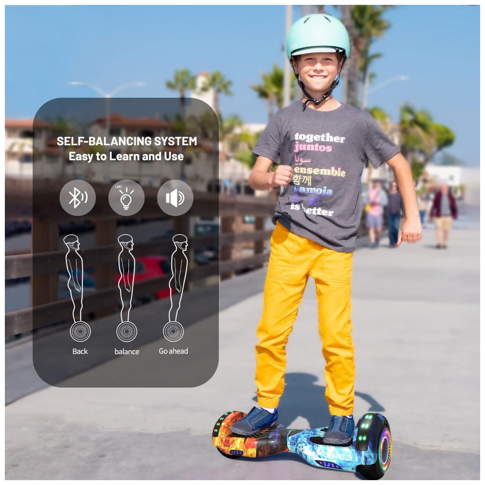 Hoverboard SIMATE Dual Flame 6,5" com Bluetooth, Luzes LED e Certificação UL2272 – Até 13,7 km/h, Autonomia de 12,8 km - Imagem 5