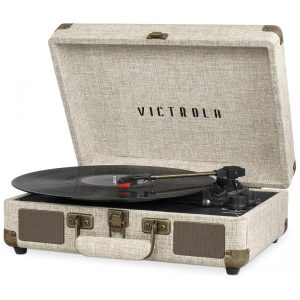 Toca Discos Portátil Vintage com Bluetooth 3 Velocidades e Alto-Falantes Integrados Victrola Bege