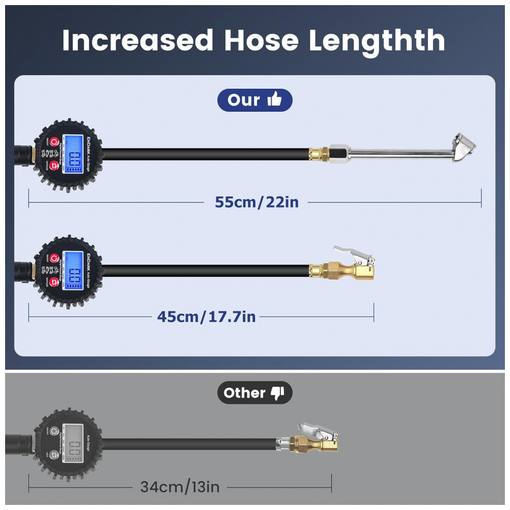 Manômetro Digital com Inflador ENDARK 250 PSI - Medidor de Pressão de Pneus a Ar Comprimido 3 em 1 - Imagem 2