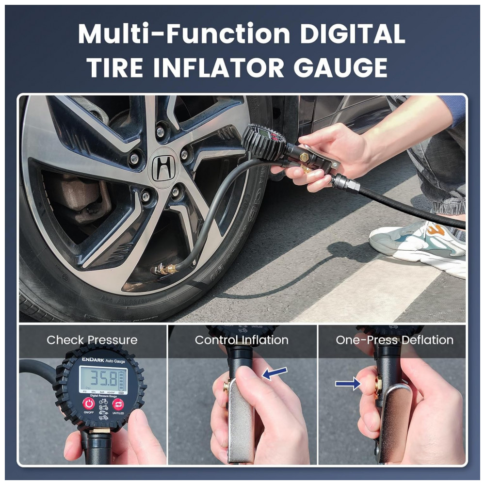 Manômetro Digital com Inflador ENDARK 250 PSI - Medidor de Pressão de Pneus a Ar Comprimido 3 em 1 - Imagem 4