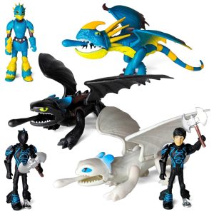 Conjunto de 6 Miniaturas de Dragões e Vikings de Ação Toysvill - Personagens Light Fury Night Fury Deadly Nadder Hiccup Astrid Hofferson