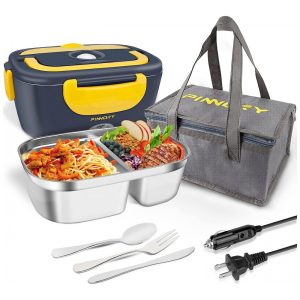 Marmita Elétrica Portátil 15L em Recipiente Aço Inoxidável com Garfo Colher e Bolsa para Transporte 12V 110V 60W LETAAKA Azul e Amarelo