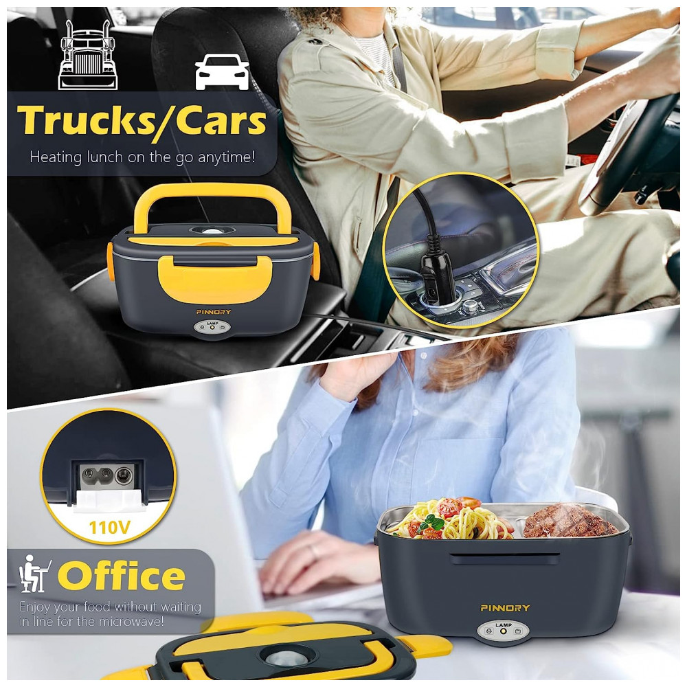 Marmita Elétrica Portátil 15L em Recipiente Aço Inoxidável com Garfo Colher e Bolsa para Transporte 12V 110V 60W LETAAKA Azul e Amarelo - Imagem 2