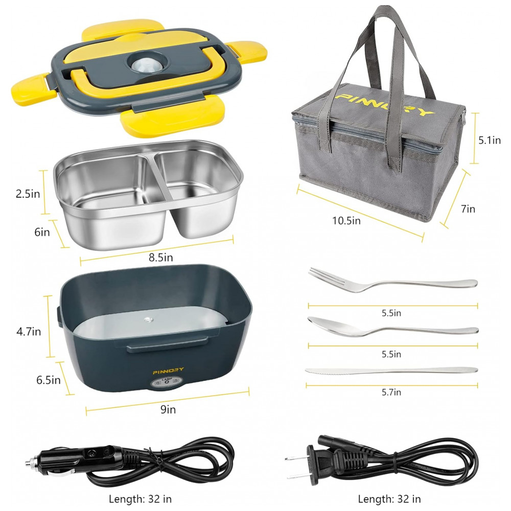 Marmita Elétrica Portátil 15L em Recipiente Aço Inoxidável com Garfo Colher e Bolsa para Transporte 12V 110V 60W LETAAKA Azul e Amarelo - Imagem 7