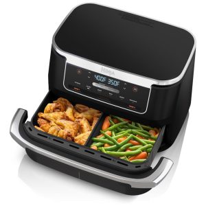 Fritadeira Elétrica Air Fryer 6 em 1 7 Litros com Divisor de Cesta para Proteínas Grandes e Refeições Completas 110V 1690W Ninja DZ071 Preta