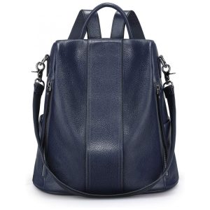 Mochila Feminina de Couro Conversível para Bolsa de Ombro S ZONE Azul