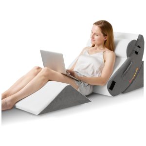 Kit 4 Almofadas Ortopédicas em Cunha Almofada de Espuma para Dormir Alívio de Dor nas Costas Pós-Cirúrgico HABUTWAY Branco e Cinza