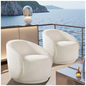 Cadeiras giratórias Arcrinte kit com 2 poltronas tipo barrel em tecido peluciado branco assento giratório 360°