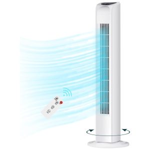 Ventilador de torre oscilante sem lâmina Uthfy com controle remoto resfriamento silencioso portátil ventilador elétrico de piso com 3 velocidades de vento 3 modos para quarto interior escritório e uso doméstico 30 branco
