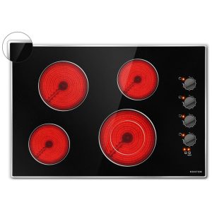 Cooktop Elétrico Noxton 76 cm 4 Bocas Embutir Vidro Temperado Controle Botões Resistente e Moderno