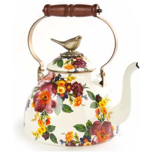 Chaleira de Chá Esmaltada 3 Litros com Pássaro MacKenzie Childs Branca