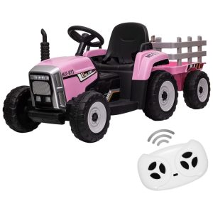 Trator Elétrico Infantil com Faróis LED Rodas Resistentes e Design Realista - Rosa Claro Ideal para Crianças de 3 a 6 Anos
