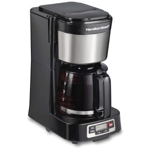 Máquina de Café Hamilton Beach 5 Xícaras com Cesta FrontFill Design Compacto Relógio Programável Jarra de Vidro Pausa Automática