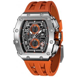 Relógio Masculino Analógico Quartzo a Prova dÁgua 50M com Cronógrafo TSAR BOMBA TB 8204SGLZHX Laranja e Prata