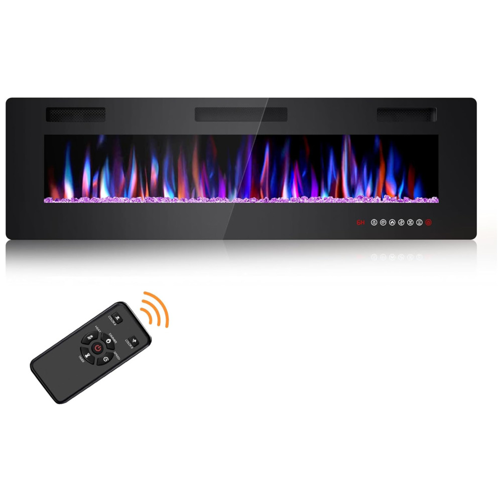 Lareira Elétrica Joy Pebble de 152 cm Embutida ou de Parede com Aquecedor 750/1500W LED Touch Controle Remoto Timer Chamas Ajustáveis em Cor