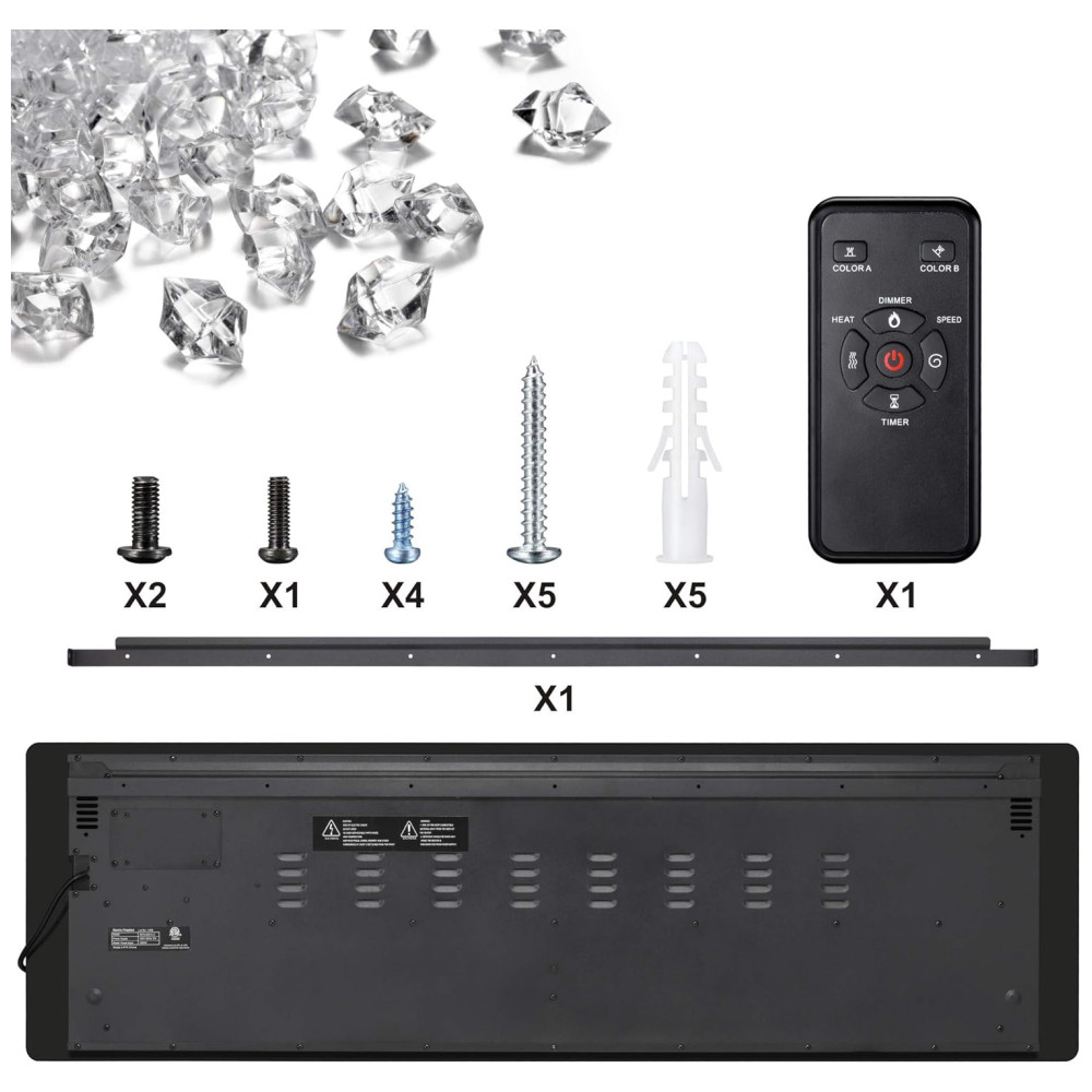 Lareira Elétrica Joy Pebble de 152 cm Embutida ou de Parede com Aquecedor 750/1500W LED Touch Controle Remoto Timer Chamas Ajustáveis em Cor - Imagem 7