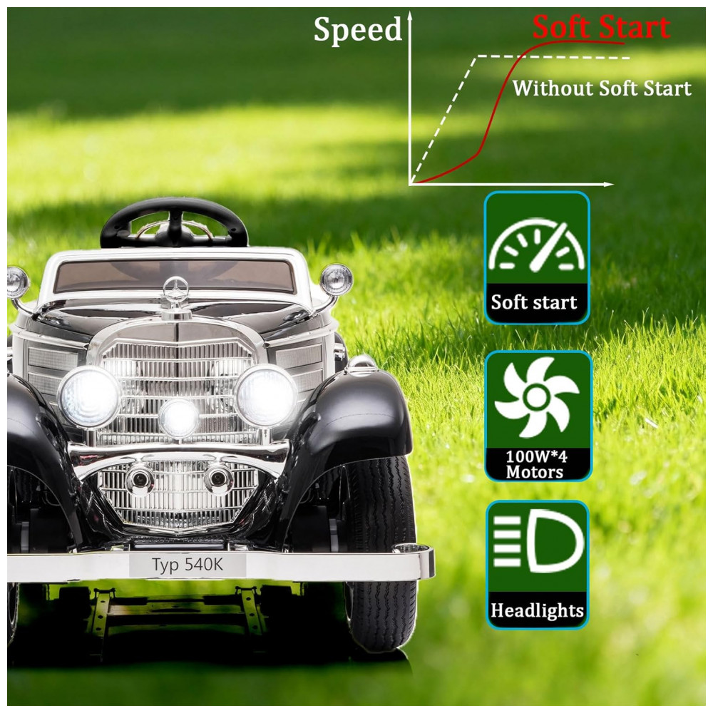 Carrinho Elétrico Infantil Mercedes Benz Licenciado 24V, 2 Lugares, 4WD, Controle Remoto, Modo Pai e Filho, Luzes LED, Bluetooth, Preto - Imagem 3