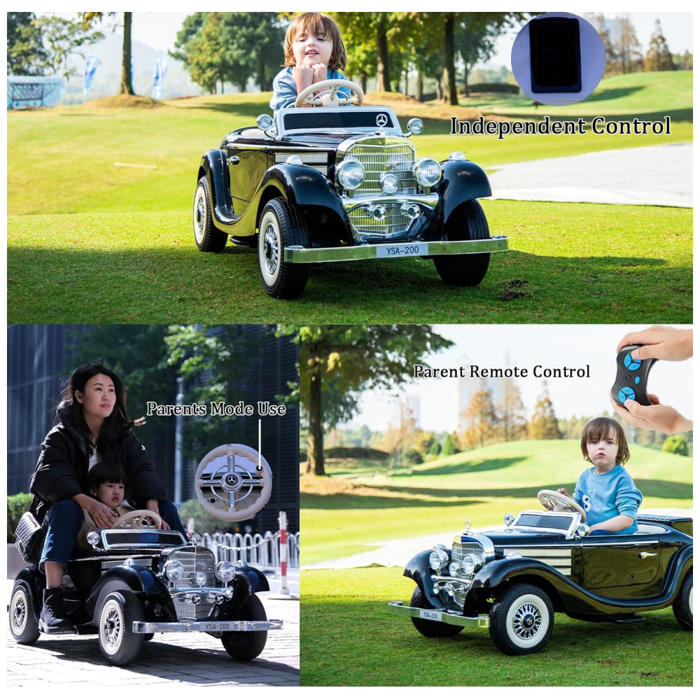 Carrinho Elétrico Infantil Mercedes Benz Licenciado 24V, 2 Lugares, 4WD, Controle Remoto, Modo Pai e Filho, Luzes LED, Bluetooth, Preto - Imagem 5