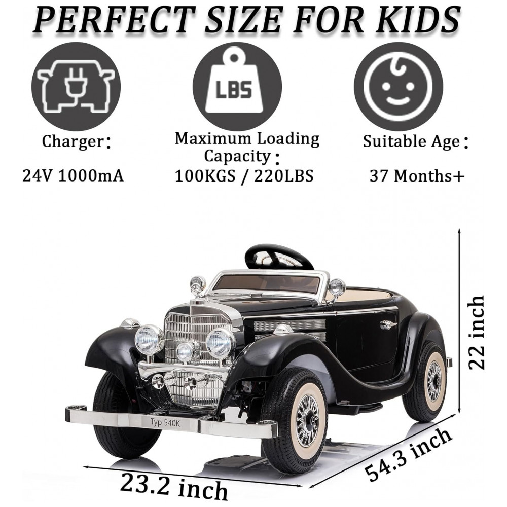 Carrinho Elétrico Infantil Mercedes Benz Licenciado 24V, 2 Lugares, 4WD, Controle Remoto, Modo Pai e Filho, Luzes LED, Bluetooth, Preto - Imagem 6