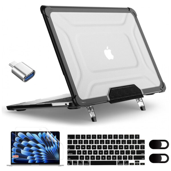 Capa Rígida Antichoque Preta XK para MacBook Air 15″ (2023–2025, Modelos A3241/A3114/A2941, M2/M3/M4) – MEEgoodo