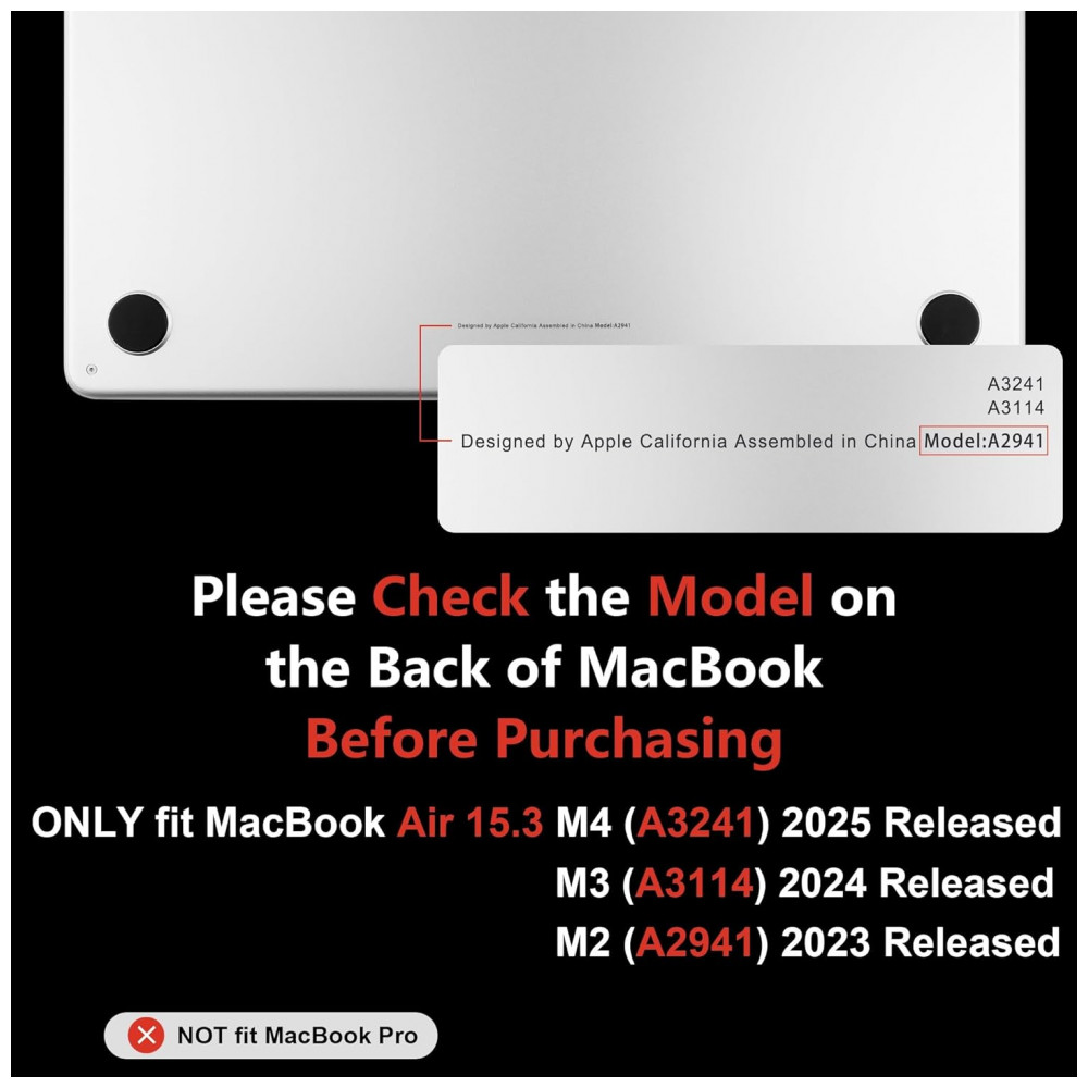 Capa Rígida Antichoque Preta XK para MacBook Air 15″ (2023–2025, Modelos A3241/A3114/A2941, M2/M3/M4) – MEEgoodo - Imagem 2
