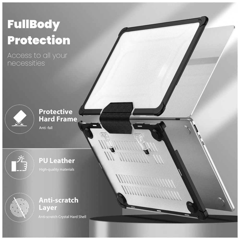 Capa Rígida Antichoque Preta XK para MacBook Air 15″ (2023–2025, Modelos A3241/A3114/A2941, M2/M3/M4) – MEEgoodo - Imagem 4