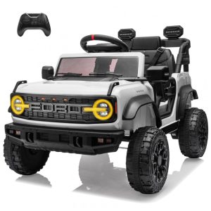 Carro Elétrico Infantil Ford Bronco Raptor com Controle Remoto 3 Velocidades Suspensão nas 4 Rodas Música via Bluetooth e Luzes LED 12V YOFE Branco