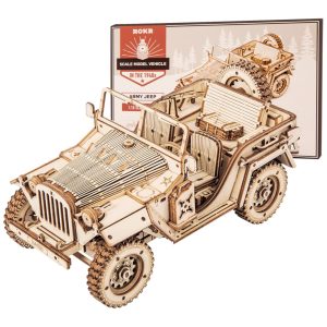 Quebra Cabeças 3D em Madeira para Adultos Escala 1:18 Tema Carro Mecânico do Século XIX com 369 Peças ROKR MC701 Marrom