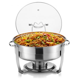 Rechaud Redondo 4 L em Aço Inoxidável com Tampa de Vidro e Suporte de Tampa Embutido KooK