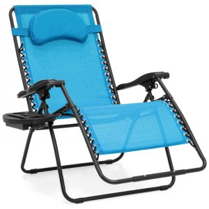 Cadeira Reclinável Ajustável Gravidade Zero com Mesa Lateral e Travesseiro Removível Best Choice Azul