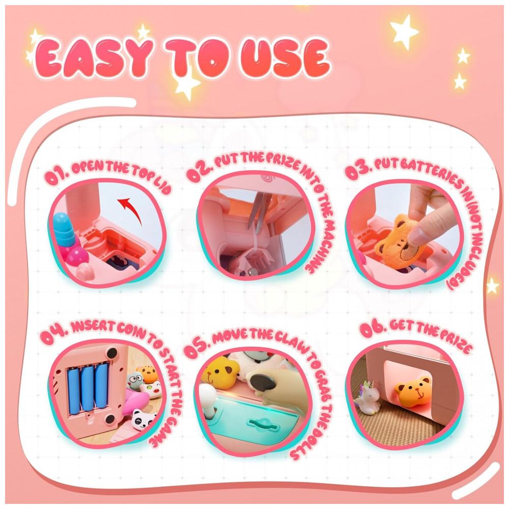 Máquina de Garra Unicórnios Skirfy Rosa e Lilás – Mini Arcade Infantil com 5 Unicórnios, 10 Acessórios “Donut”, 10 Brinquedos Cápsula e 20 Moedas - Imagem 5