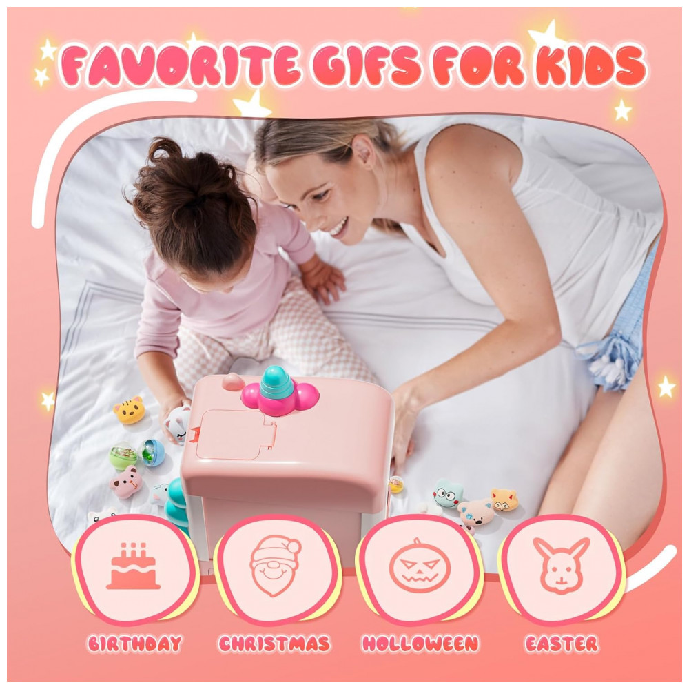 Máquina de Garra Unicórnios Skirfy Rosa e Lilás – Mini Arcade Infantil com 5 Unicórnios, 10 Acessórios “Donut”, 10 Brinquedos Cápsula e 20 Moedas - Imagem 6