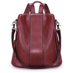 Mochila Feminina de Couro Conversível para Bolsa de Ombro S ZONE Vermelho