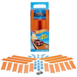 Conjunto de Pista Reta de Carrinhos Hot Wheels com 37 Peças e Veículo em Escala 1:64