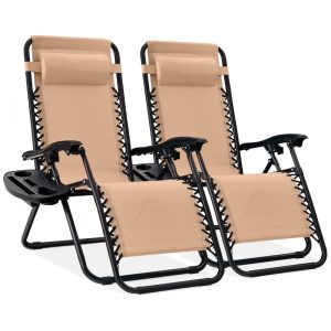 Conjunto de 2 Cadeiras Reclináveis de Aço com Sistema Zero Gravity da Best Choice Products - Bege