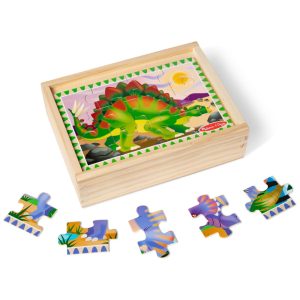 Quebra Cabeça Infantil de Madeira 4 em 1 Tema Dinossauros com Caixa de Armazenamento e 48 Peças Melissa & Doug