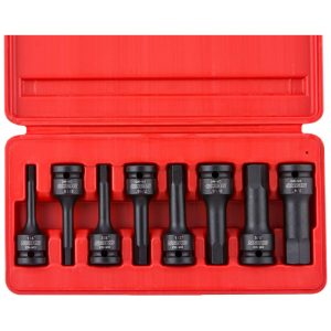 Ferramenta Automotiva Conjunto Soquetes Allen 1 2 Hexagonal SAE a 8 Peças Cr Mo NEIKO 01137B Vermelho