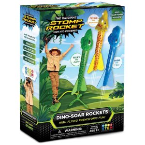 Lançador de Foguetes Stomp Rocket DinoSoar: Diversão Pré-Histórica para Crianças com 3 Foguetes Temáticos de Dinossauro - Stomp Rocket
