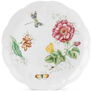 Prato de Jantar de 27 cm com Tema Flores e Borboletas Formato Redondo e Material de Porcelana Lenox Branco Colorido