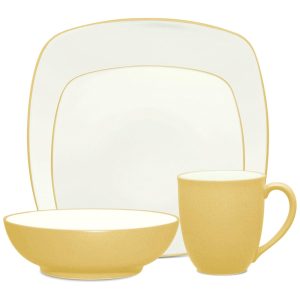 Aparelho de Jantar de Cerâmica Clássica e Durável para o Dia a Dia com 4 Peças Formato Quadrado e Material de Cerâmica Noritake 8065-04P Amarelo