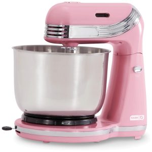 Batedeira Planetária Dash Everyday Rosa 6 Velocidades 3L 220W Compacta Bowl Inox Acessórios Laváveis 110V