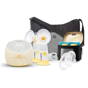 Bomba Tira Leite Elétrica Recarregável com Protetores de Mama Flexíveis Controle Digital ou Por Aplicativo 2 Unidades 110V Medela Amarela