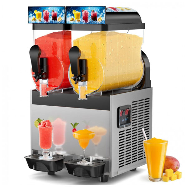 Máquina de Raspadinha Comercial, 2 Tanques de 15 Litros Cada, Máquina de Margarita Comercial com Luz LED Ideal para Bar, Restaurante, Festa, Ecojoy