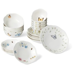 Conjunto de Tigelas Tema de Borboletas com 24 Peças Material de Porcelana e Formato Redondo Lenox 895704 Branco Colorido