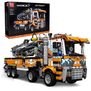 Kit de Construção Caminhão com Bomba de Concreto com 2098 Peças para Crianças e Adultos Mould King Laranja