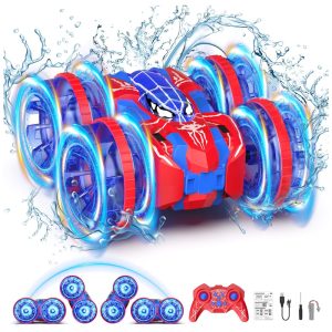 Carrinho de Controle Remoto Anfíbio 4x4 à Prova d'Água 2.4 GHz - Acrobacias 360° Luzes LED - Presente para Crianças - 30 cmFygurso