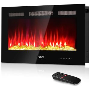 Lareira Elétrica de Embutir A48x76L com Controle Remoto e Temporizador 110V FOGATTI Preta
