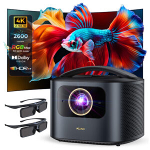 Projetor a laser Tri LED 4K NexiGo TriVision Ultra com óculos 3D ativo 2600 lumens contraste dinâmico 100000 1 até 300 polegadas 110V 220V